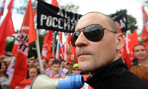 Координатор "Левого фронта" Сергей Удальцов во время шествия оппозиции "Марш миллионов" от Пушкинской площади до проспекта Сахарова.