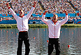 Олимпийскими чемпионами по гребле в каноэ-двойке стали немцы Петер Кретшмер и Курт Кушела.