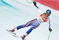 Степан Зуев (Россия) на трассе слалома-супергиганта на соревнованиях по горнолыжному спорту среди мужчин на XXII зимних Олимпийских играх в Сочи.