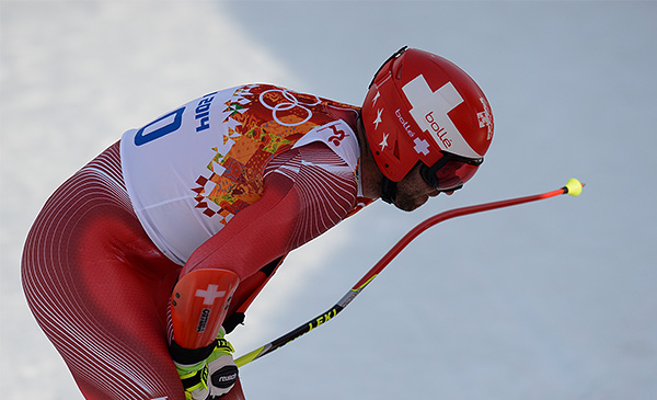 Дидье Дефаго (Швейцария) на финише слалома-супергиганта на соревнованиях по горнолыжному спорту среди мужчин на XXII зимних Олимпийских играх в Сочи.