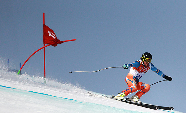 Хьетиль Янсруд (Норвегия) на трассе слалома-супергиганта на соревнованиях по горнолыжному спорту среди мужчин на XXII зимних Олимпийских играх в Сочи.