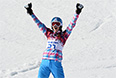 Алена Заварзина в малом финале параллельного гигантского слалома на соревнованиях по сноуборду среди женщин на XXII зимних Олимпийских играх в Сочи.