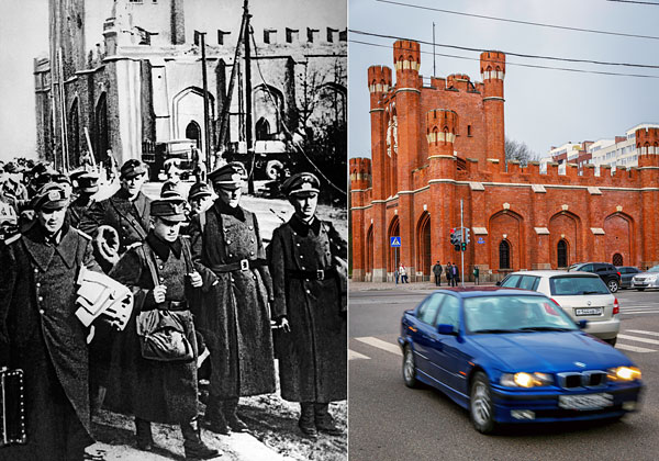 Кенигсберг, 1945 год. Немецкие военнопленные у Королевских ворот.
Калининград. Королевские ворота.
