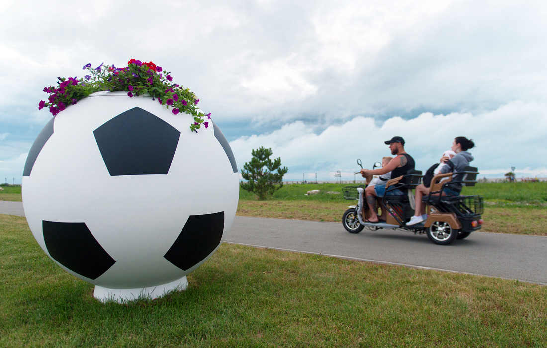 Клумба в виде футбольного мяча, установленная в одном из парков Сочи