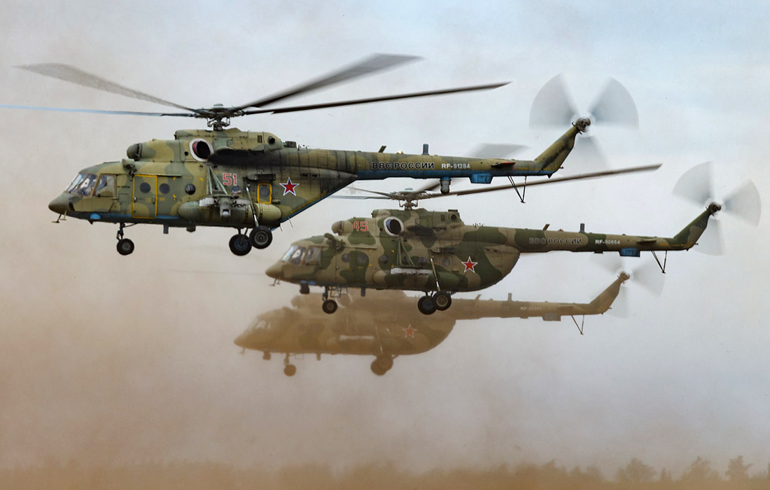 Вертолеты Ми-8АМТШ во время военных маневров российских и китайских вооруженных сил