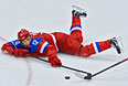 Павел Дацюк (Россия) в матче квалификационного раунда между сборными командами России и Норвегии в соревнованиях по хоккею среди мужчин на XXII зимних Олимпийских играх в Сочи.
