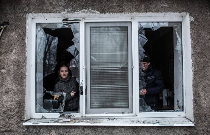 Последствия обстрела Донецка. Январь 2015 года.